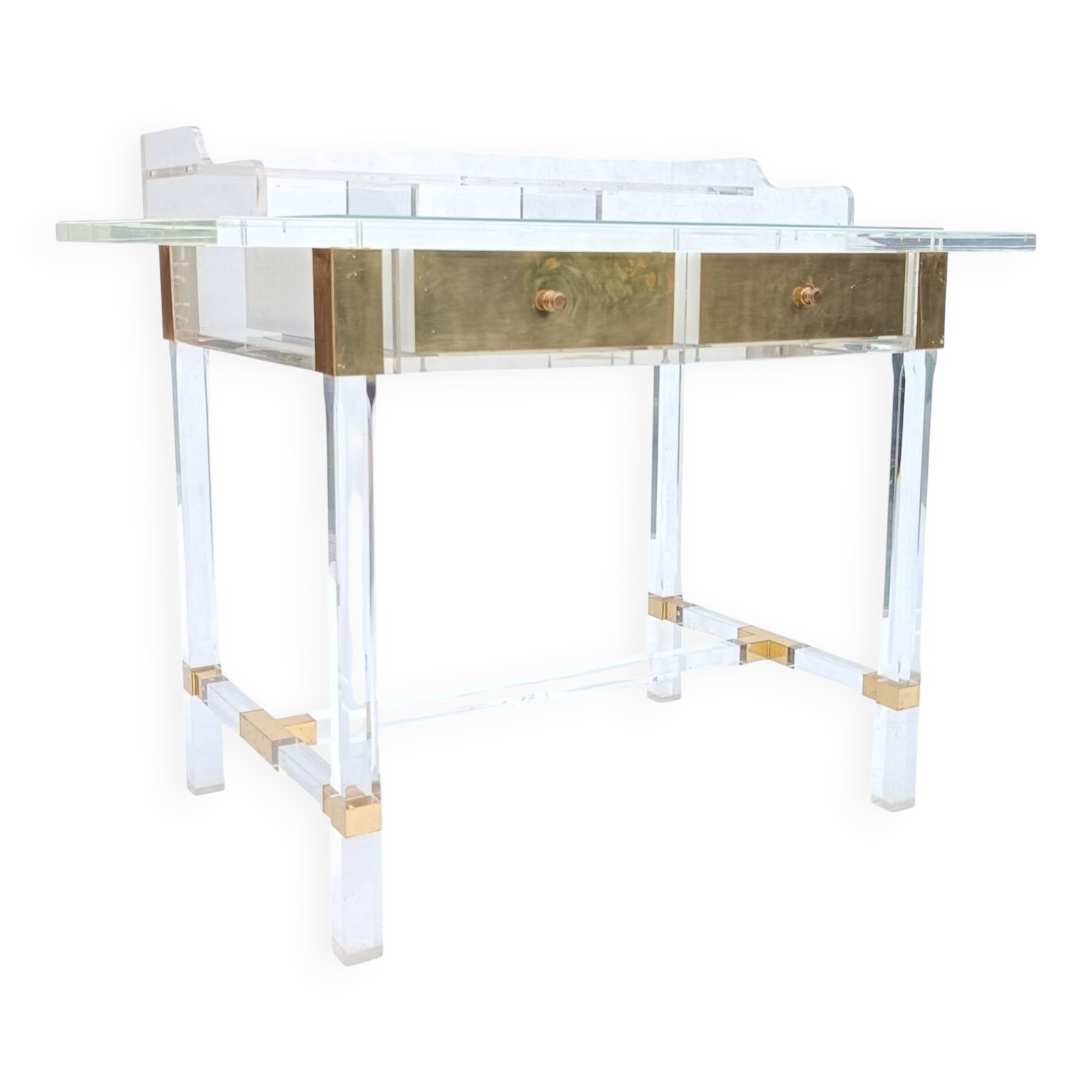 Bureau en verre acrylique et laiton par Charles Hollis Jones