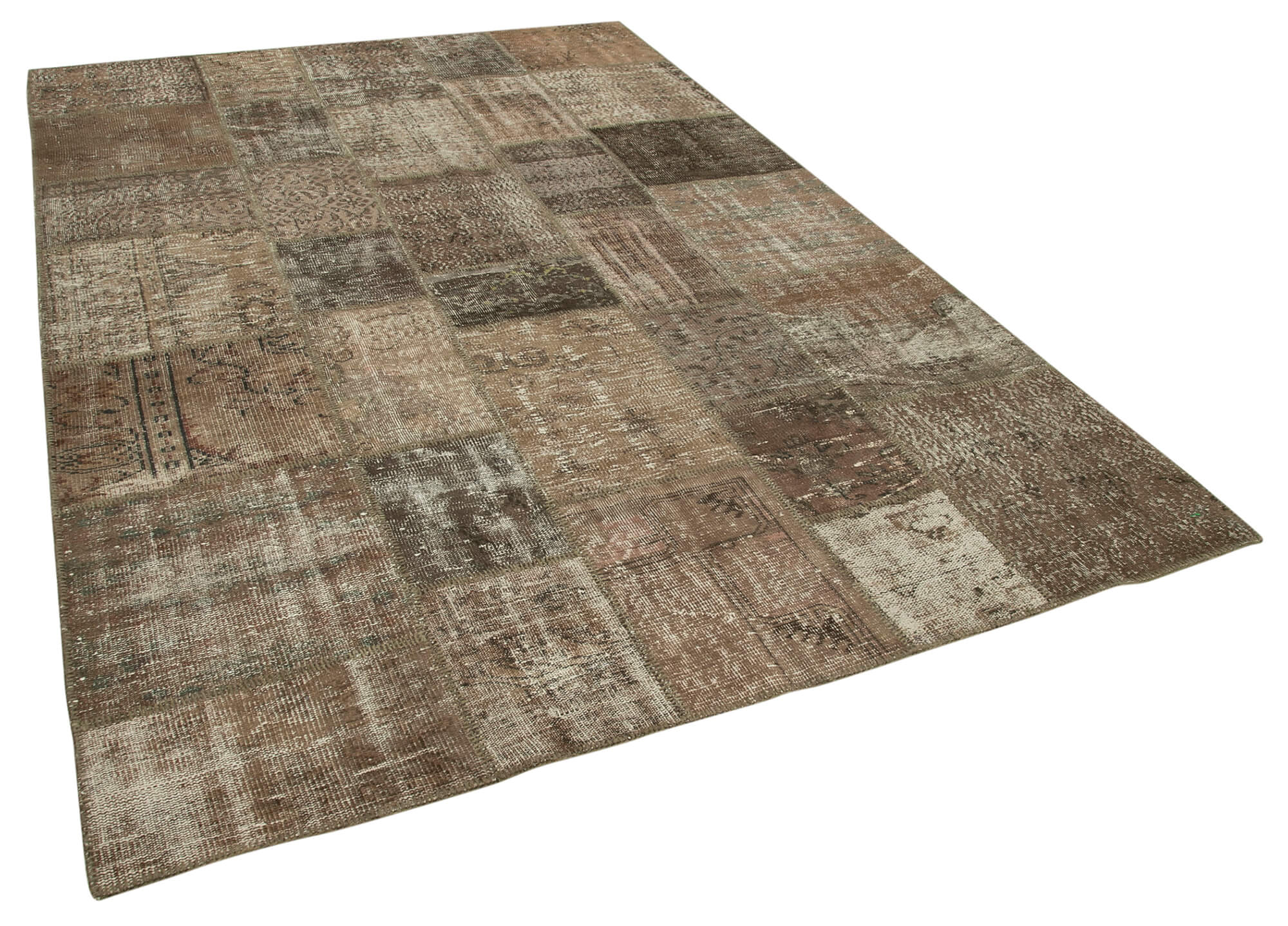 Handwoven oriental overdyed 202 cm x 303 cm brown patchwork carpet