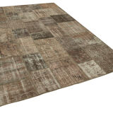 Handwoven oriental overdyed 202 cm x 303 cm brown patchwork carpet