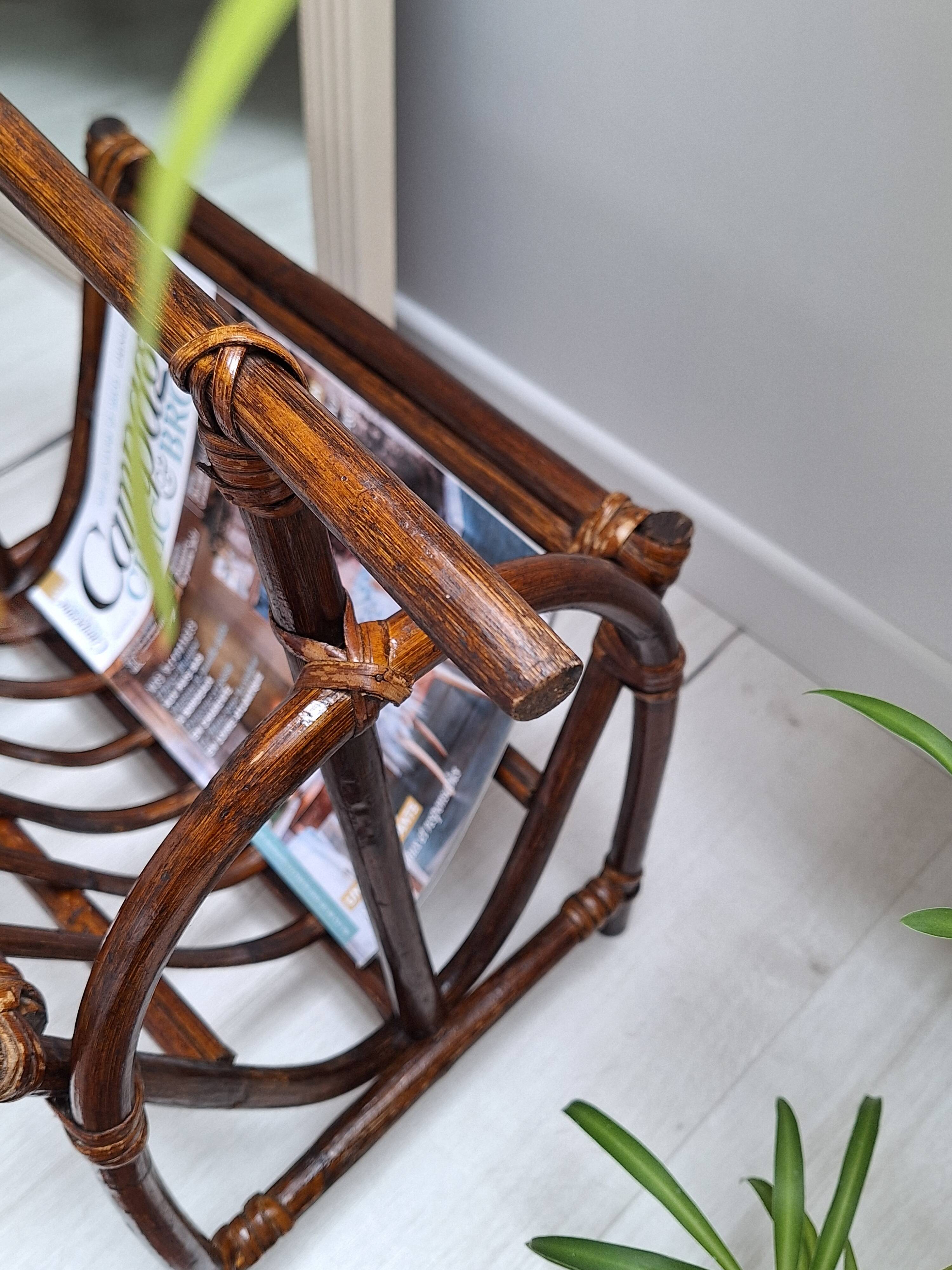1970s rattan magazine rack