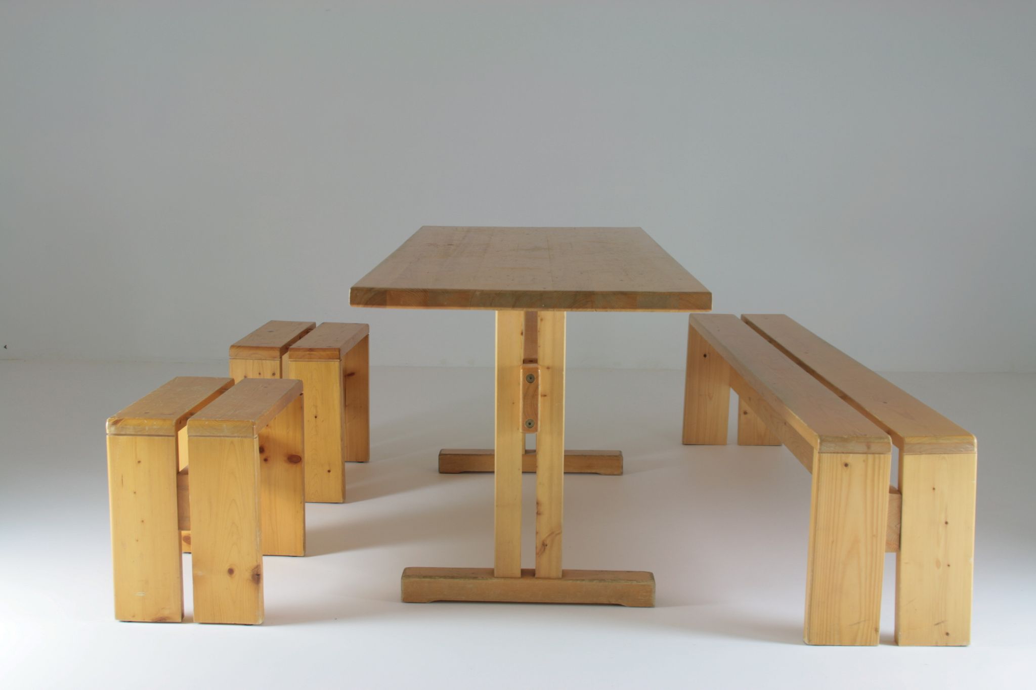 Table, bench and stools Les Arcs by Charlotte Perriand, France, 1960