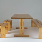 Table, bench and stools Les Arcs by Charlotte Perriand, France, 1960