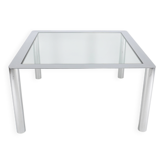 Table carrée en acier chromé par Sergio Mazza pour Cinova, Italie 70's