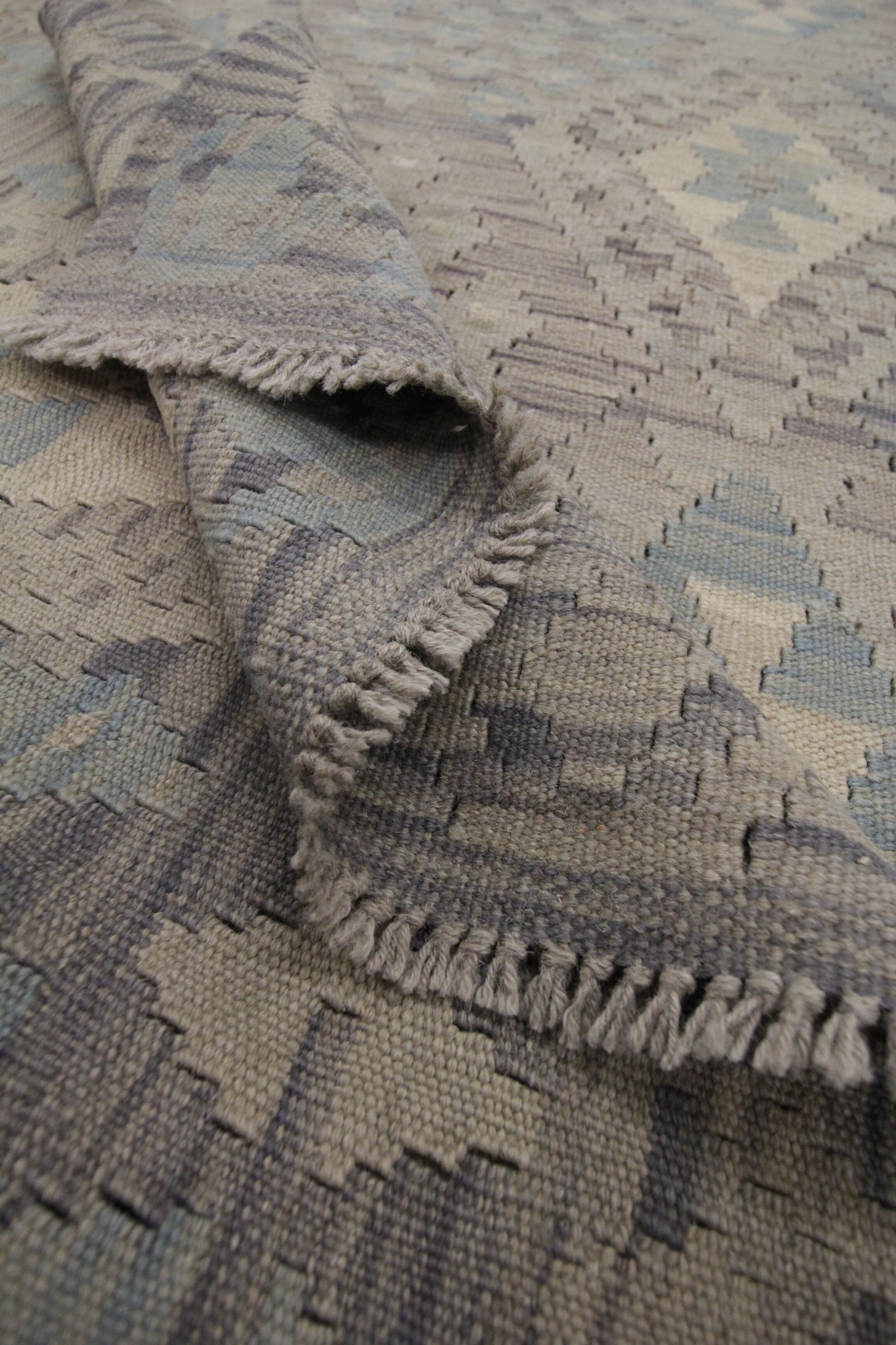 Blue Grey Traditional Handwoven Afghan Kilim Rug 124x182cm