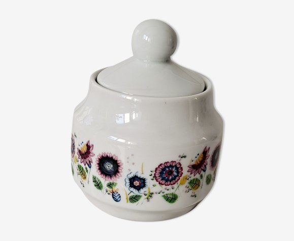 Sucrier porcelaine blanche et fleurs