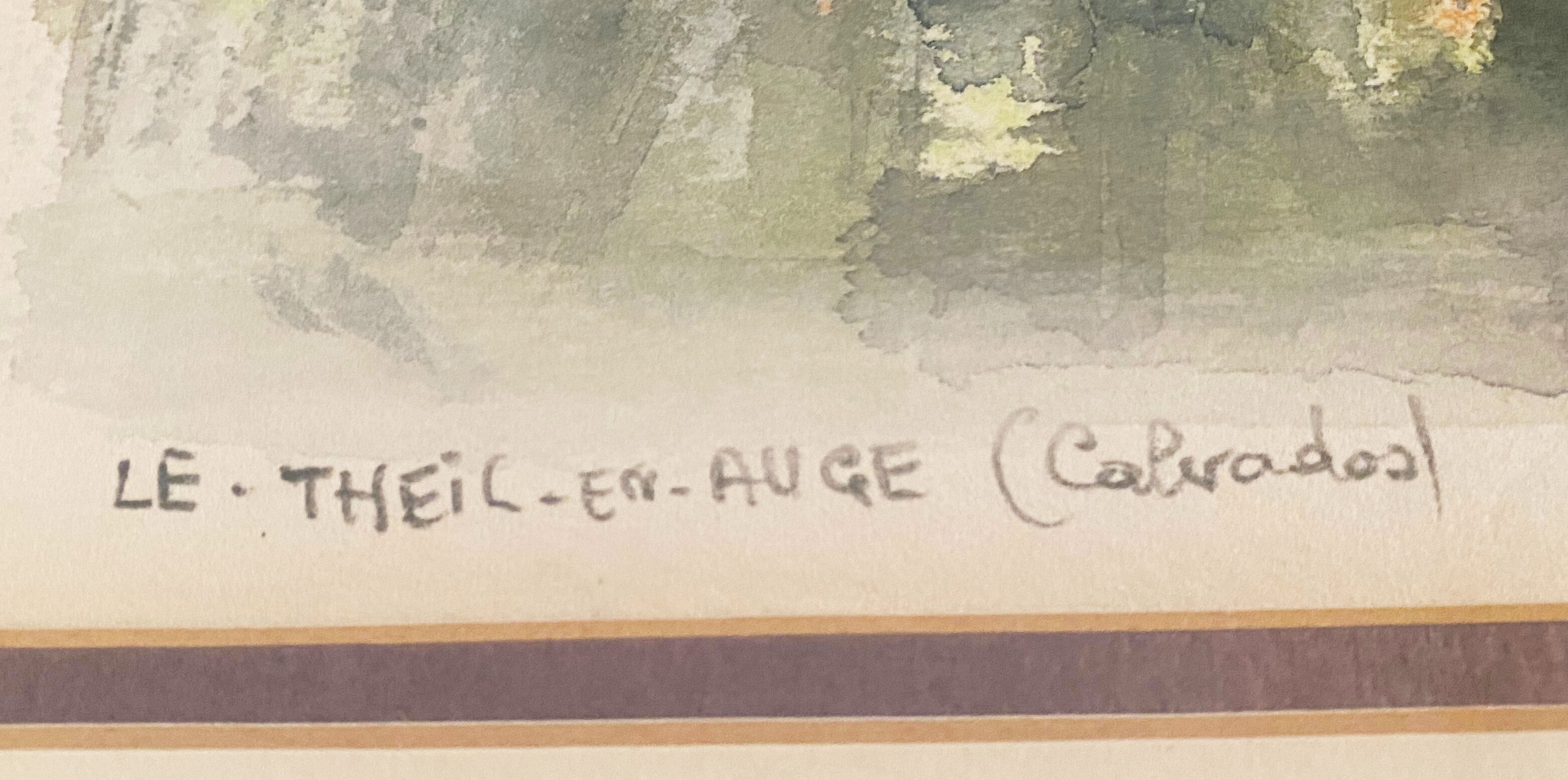 Watercolor painting "Le Theil en Auge" by Denis Verspecht (1919/1991) Calvados