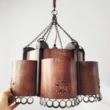Large Scandinavian copper and wood pendant lamp circa 1970