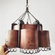 Large Scandinavian copper and wood pendant lamp circa 1970
