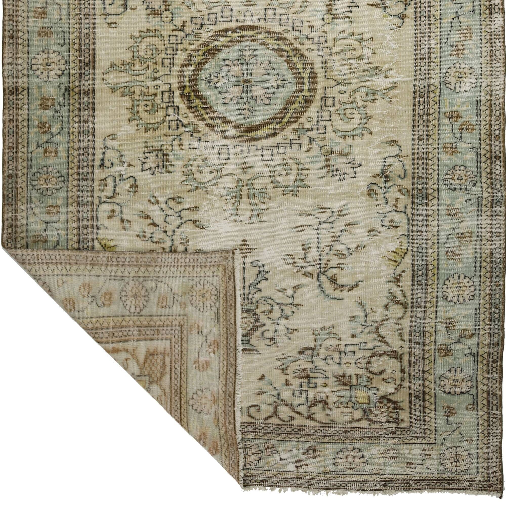 Vintage Turkish Carpet Medallion Beige Green 314 x 188 cm