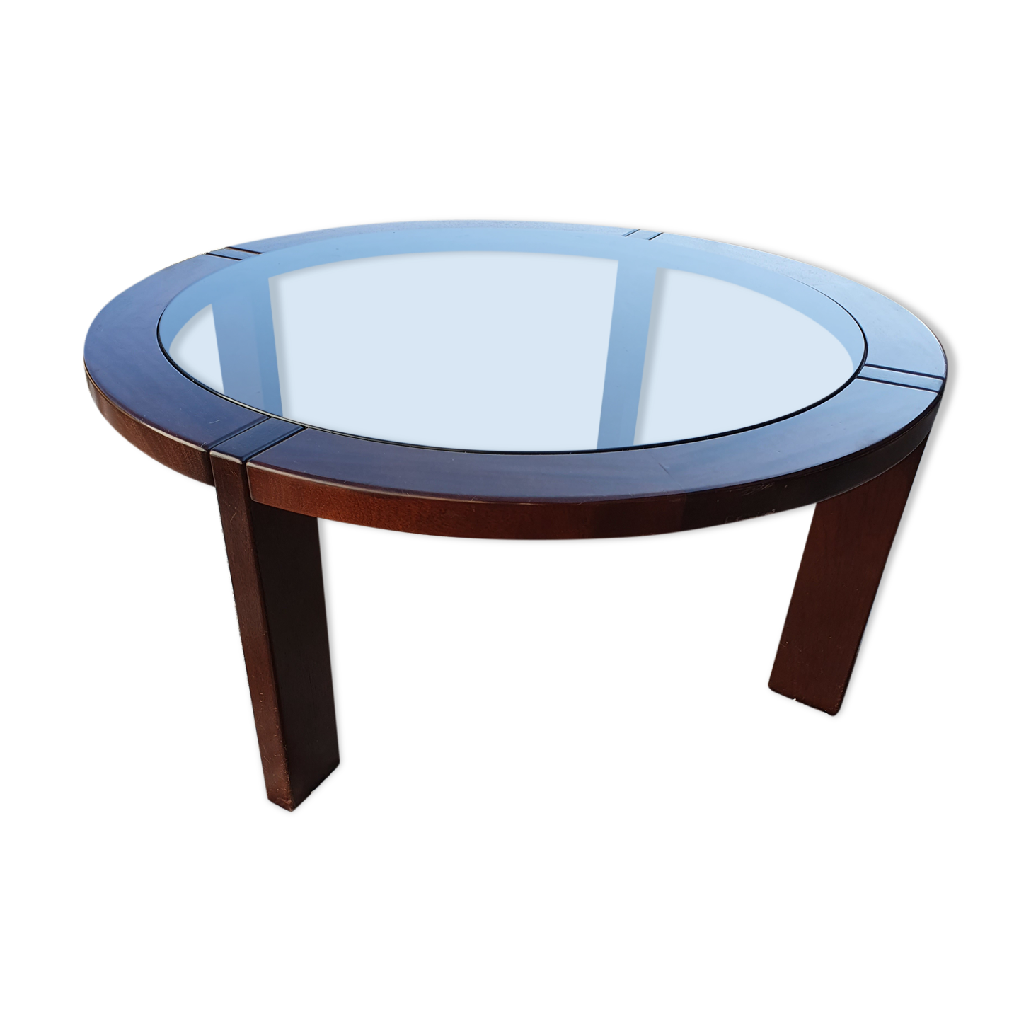 Teak coffee table and smoked glass from the 70s