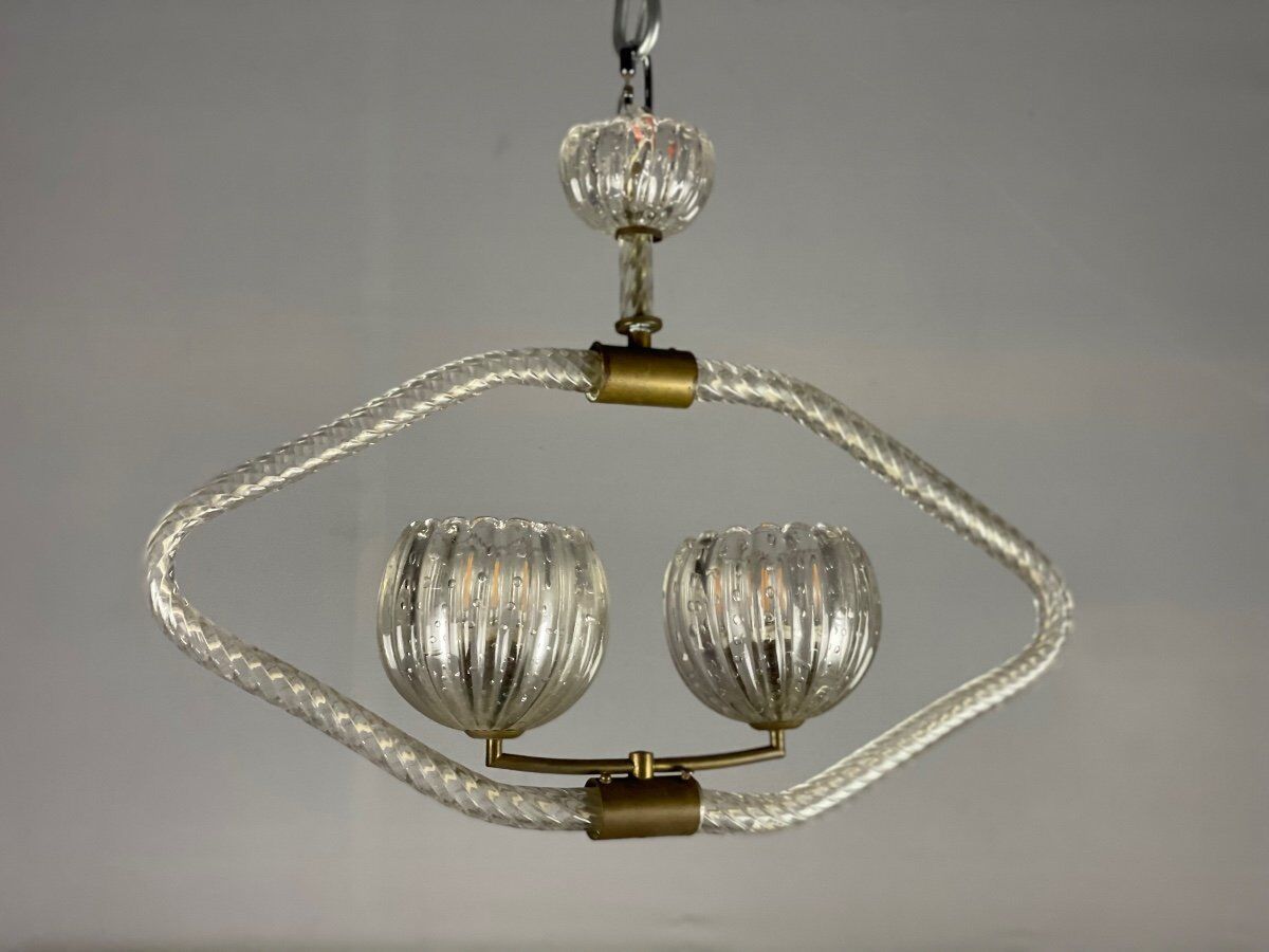 Venetian chandelier in murano glass and brass circa 1950