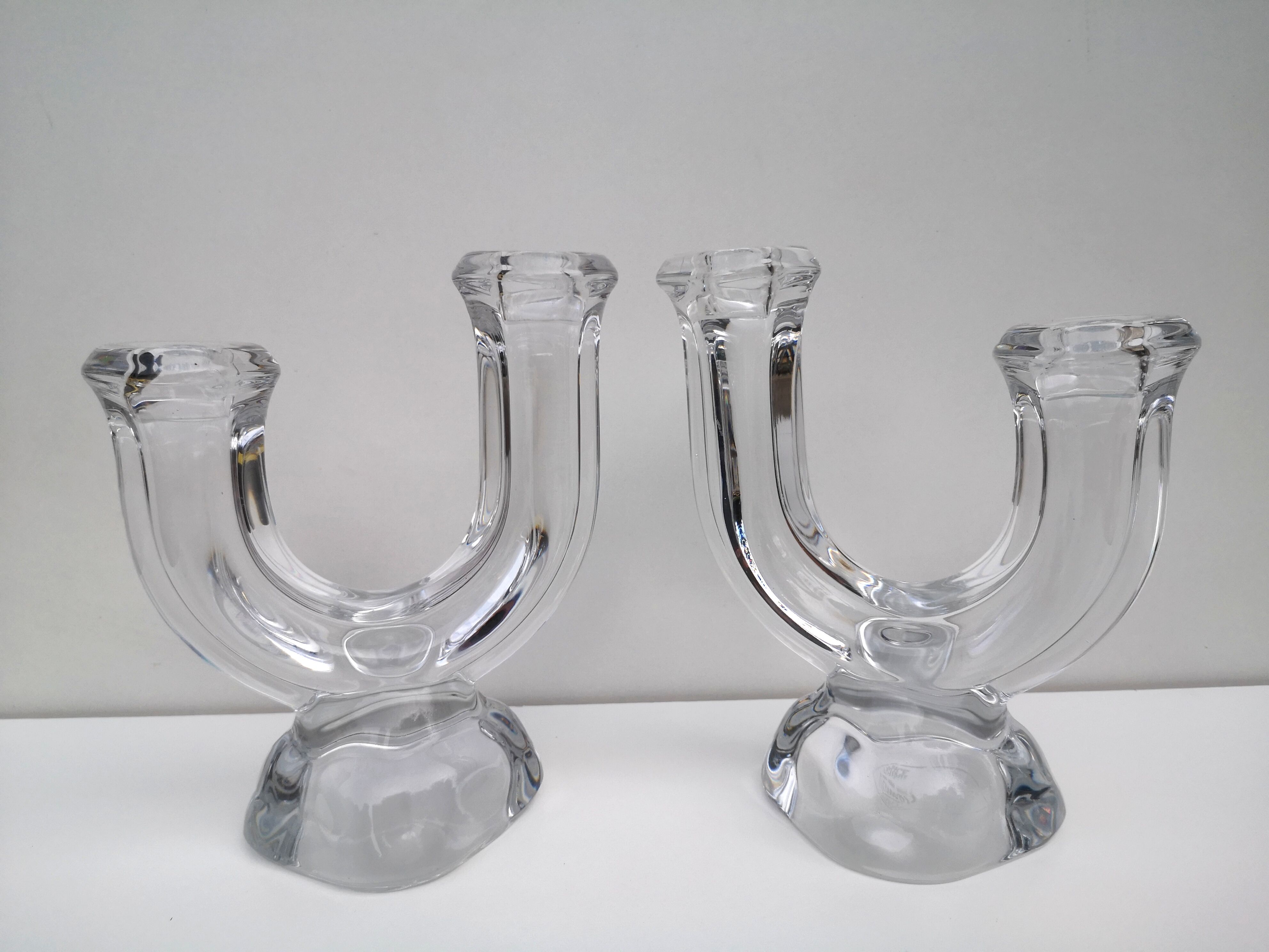 Duo of crystal candle holders