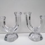 Duo of crystal candle holders