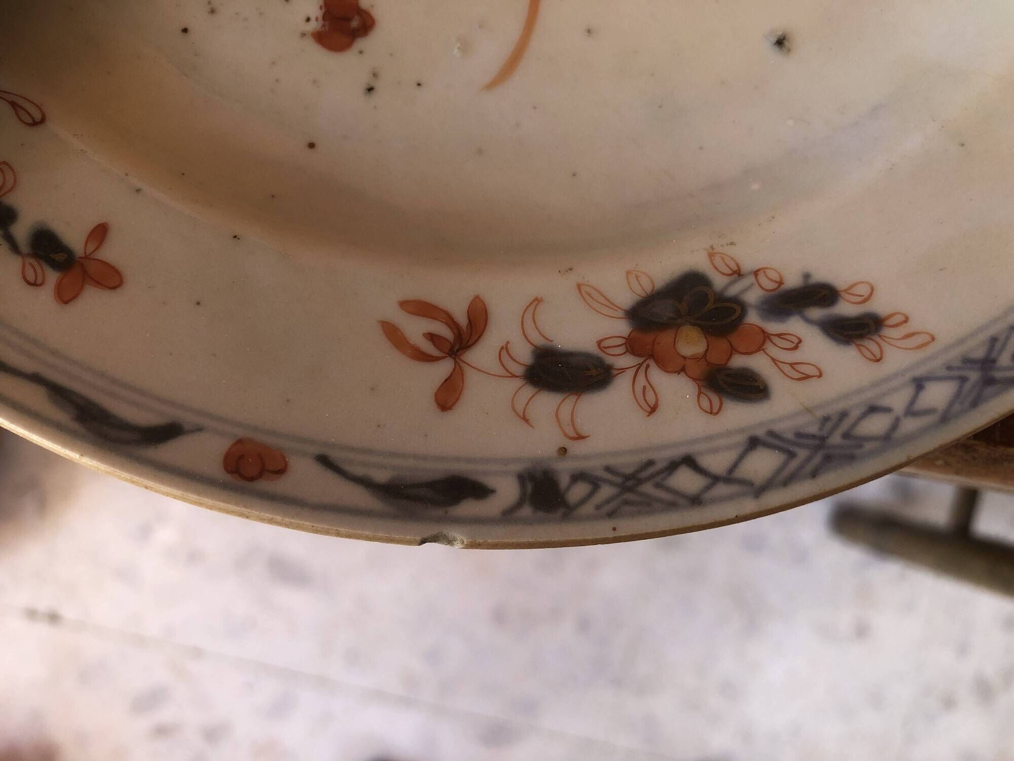 China plate porcelain xviii compagnie des indes orange blue flower decoration