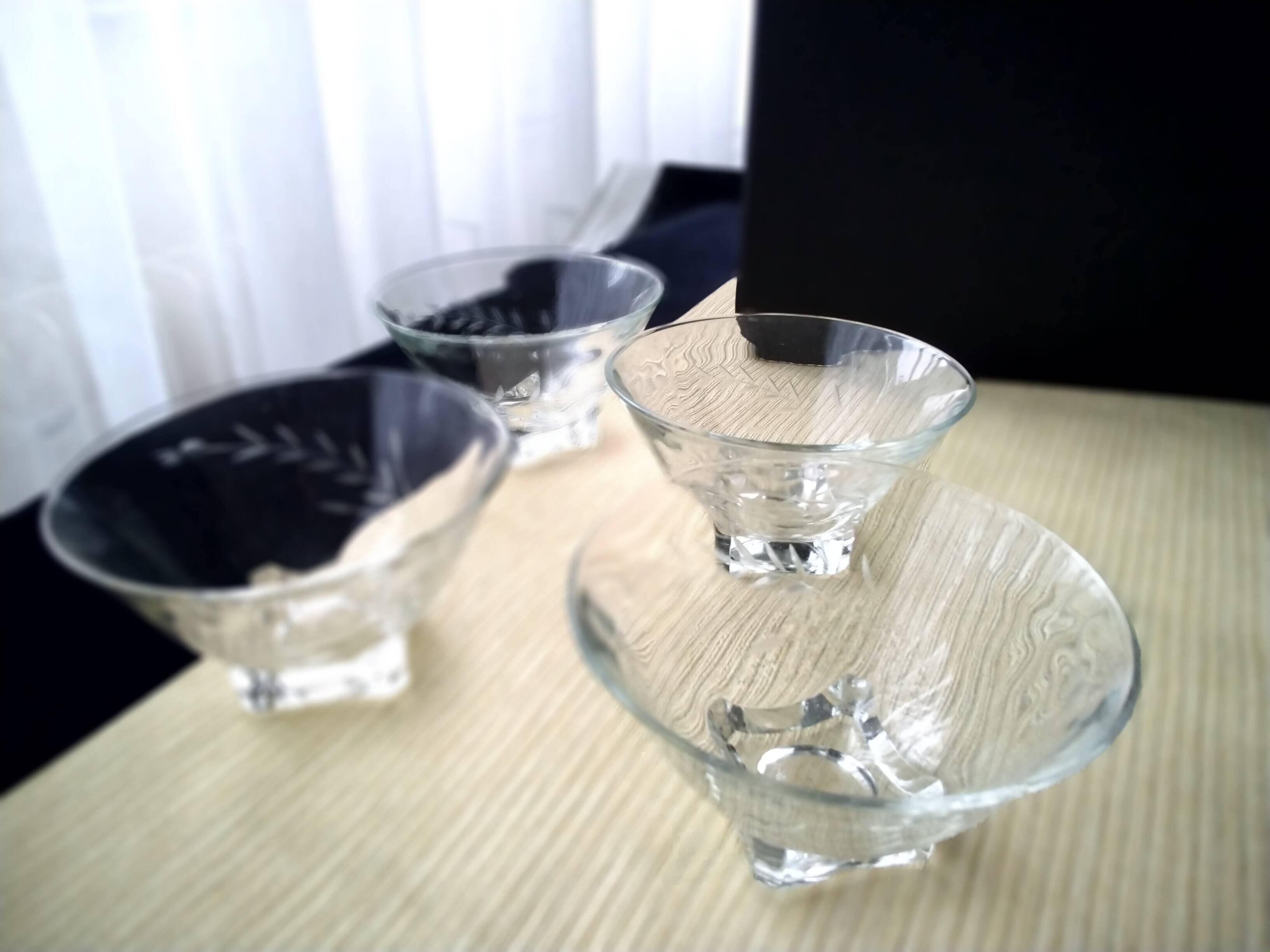 4 Vintage Glass Cups Grinded Decor