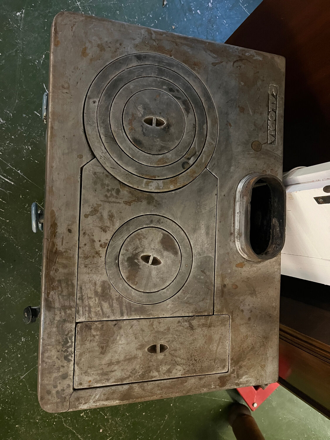 Small enamelled cast iron wood stove