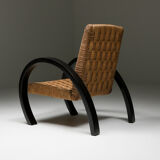 Art Deco Armchair with Ottoman & Rush Seating