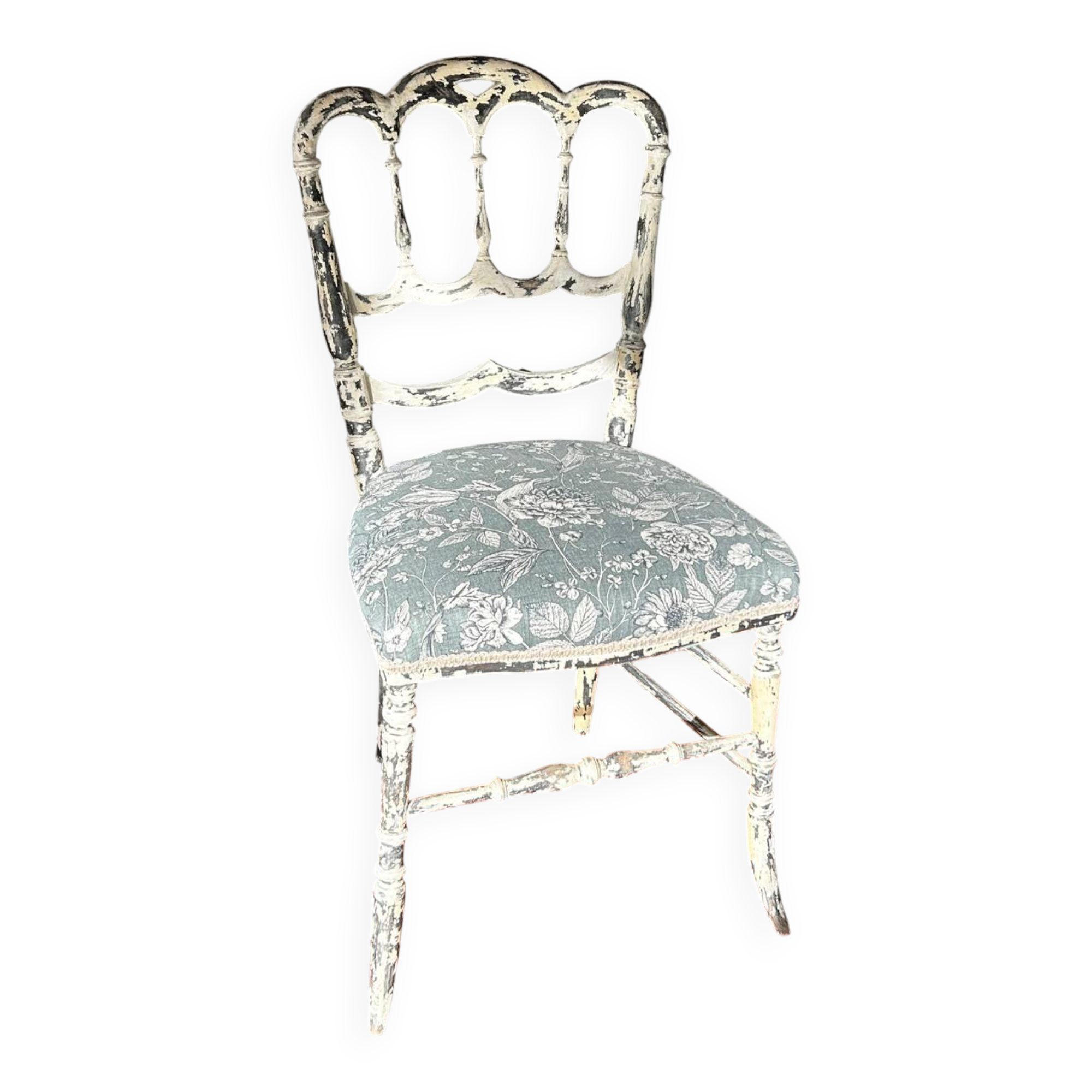 Restored Napoléon III chair in blue-grey floral.