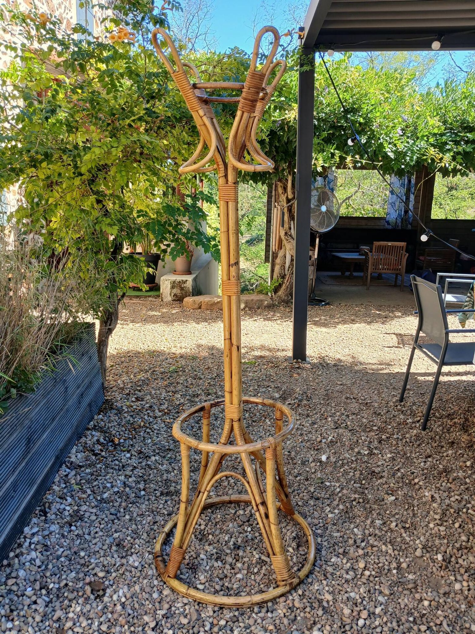 Vintage coat rack in bamboo and rattan