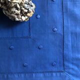 Drap ancien en lin et coton teinté en bleu Méditerranée