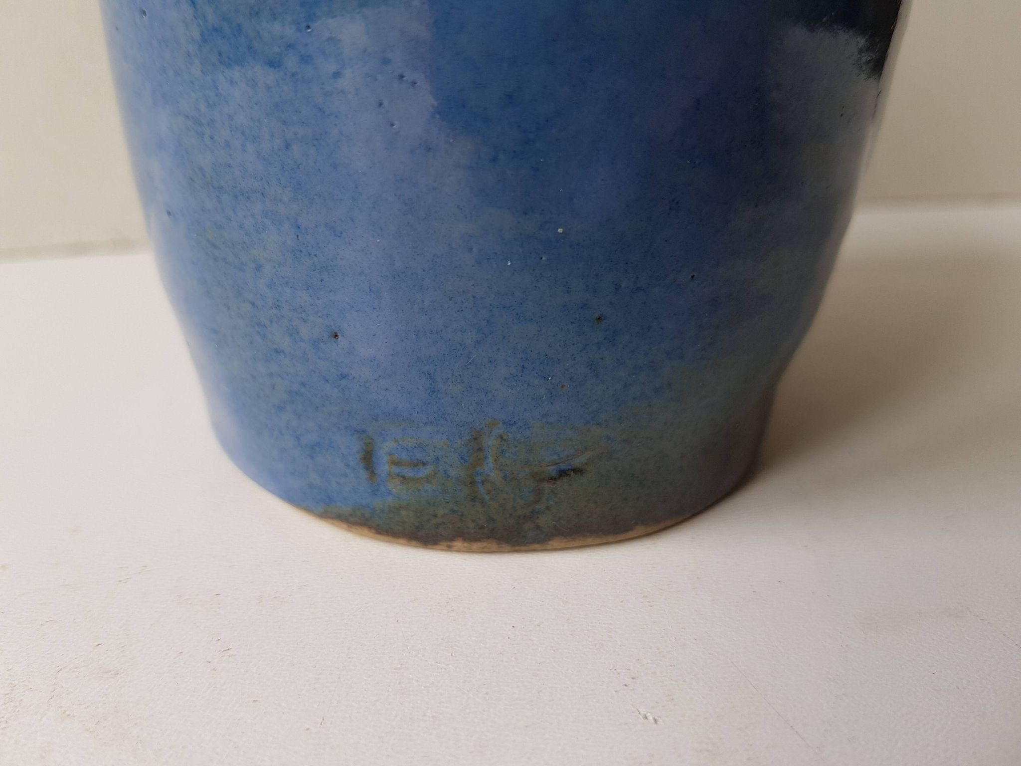 Cobalt blue ceramic vase signed EG
