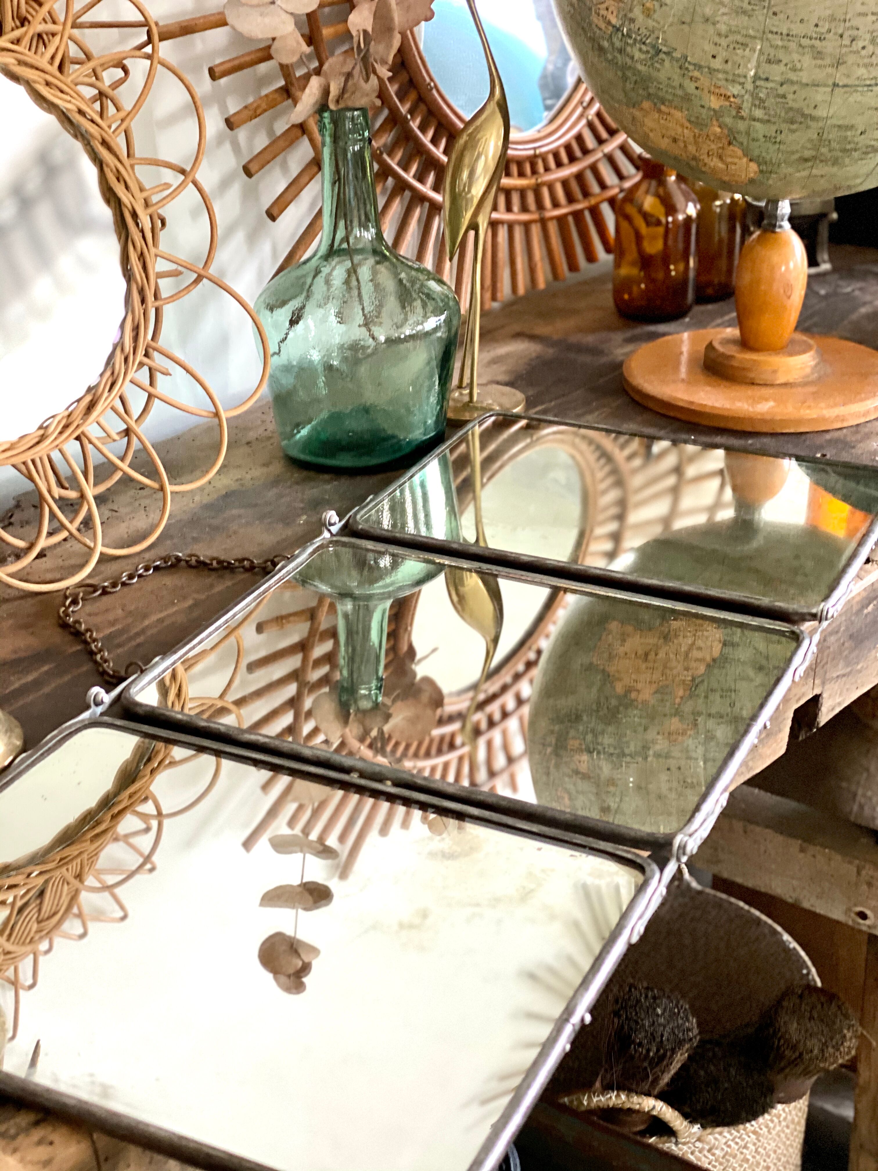 Vintage triptych barber mirror