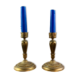 Pair of bronze table candlesticks late nineteenth century