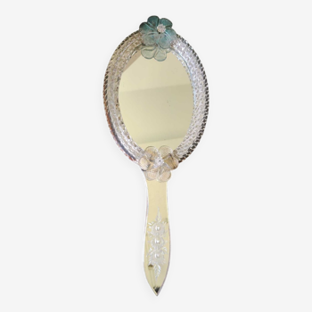 Miroir de courtoisie en verre de Murano orné de motifs floraux