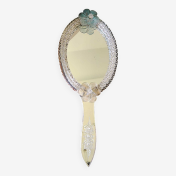 Vintage Vanity/Face Mirror, Murano glass. Decorated with floral motifs. Dim. 34 x 13 cm