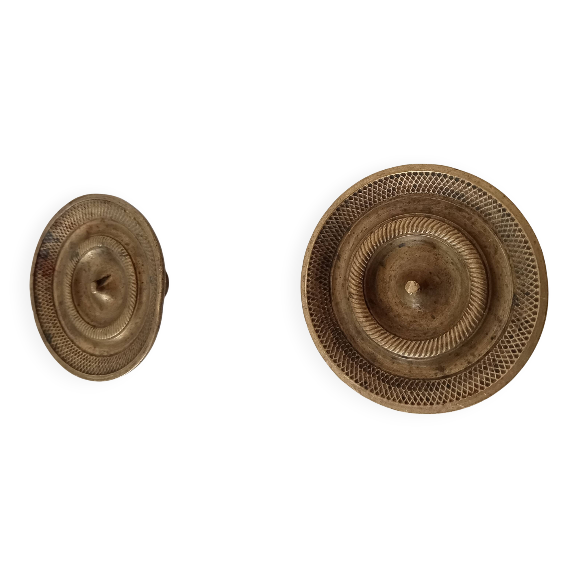 Pair of antique Empire furniture knobs in bronze from the 19th century.