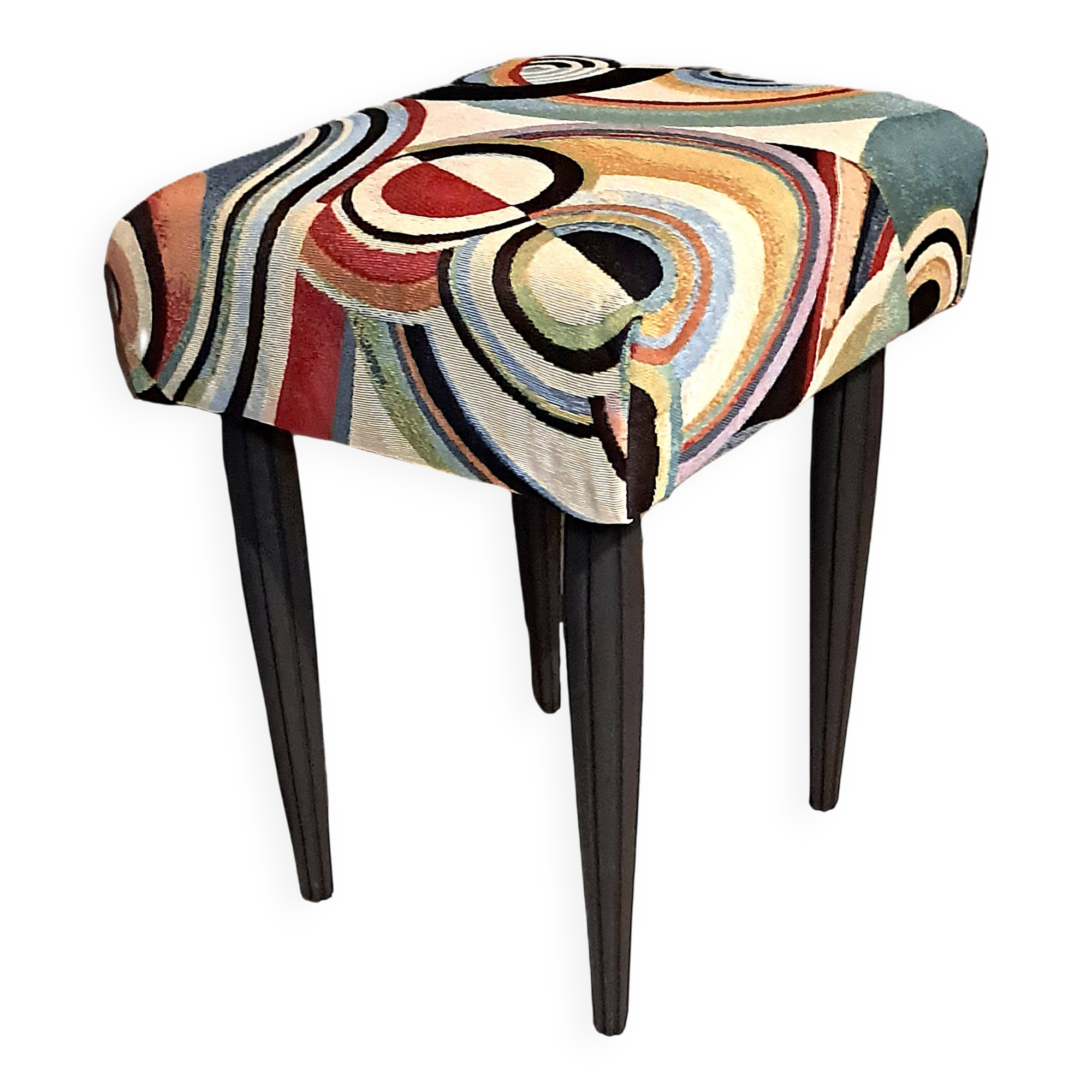 Wooden stool, upholstery restoration, 20th century, occasional furniture