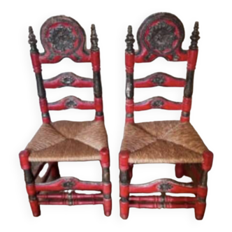 Pair of chair painted red and blackened gold Spanish 18 th sc