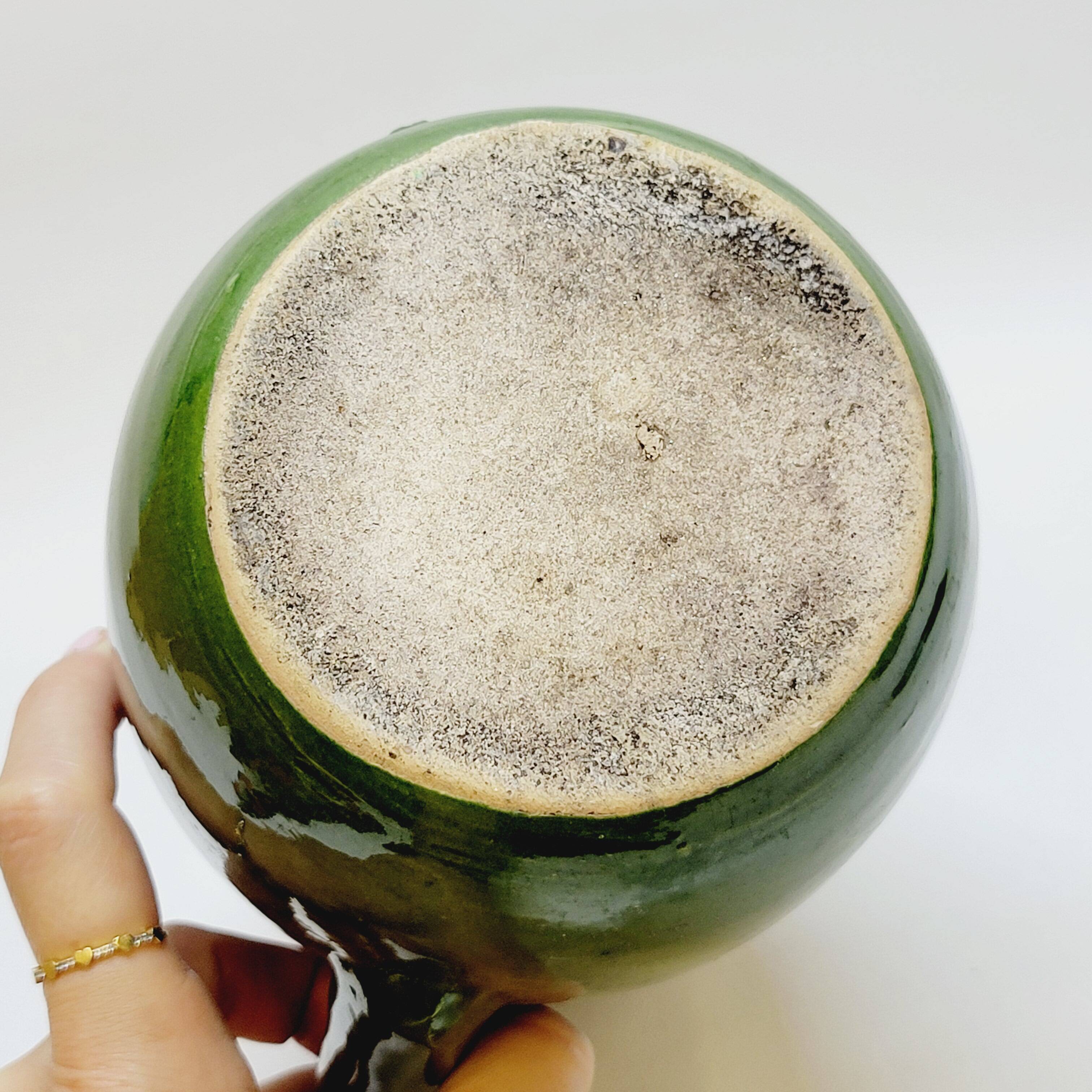 Pottery pitcher carafe terracotta green glazed ceramic
