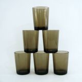 6 smoked brown tempered glass cups - Vereco France - vintage 70s