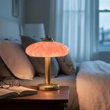 Art Deco mushroom table lamp, pink Clichy glass