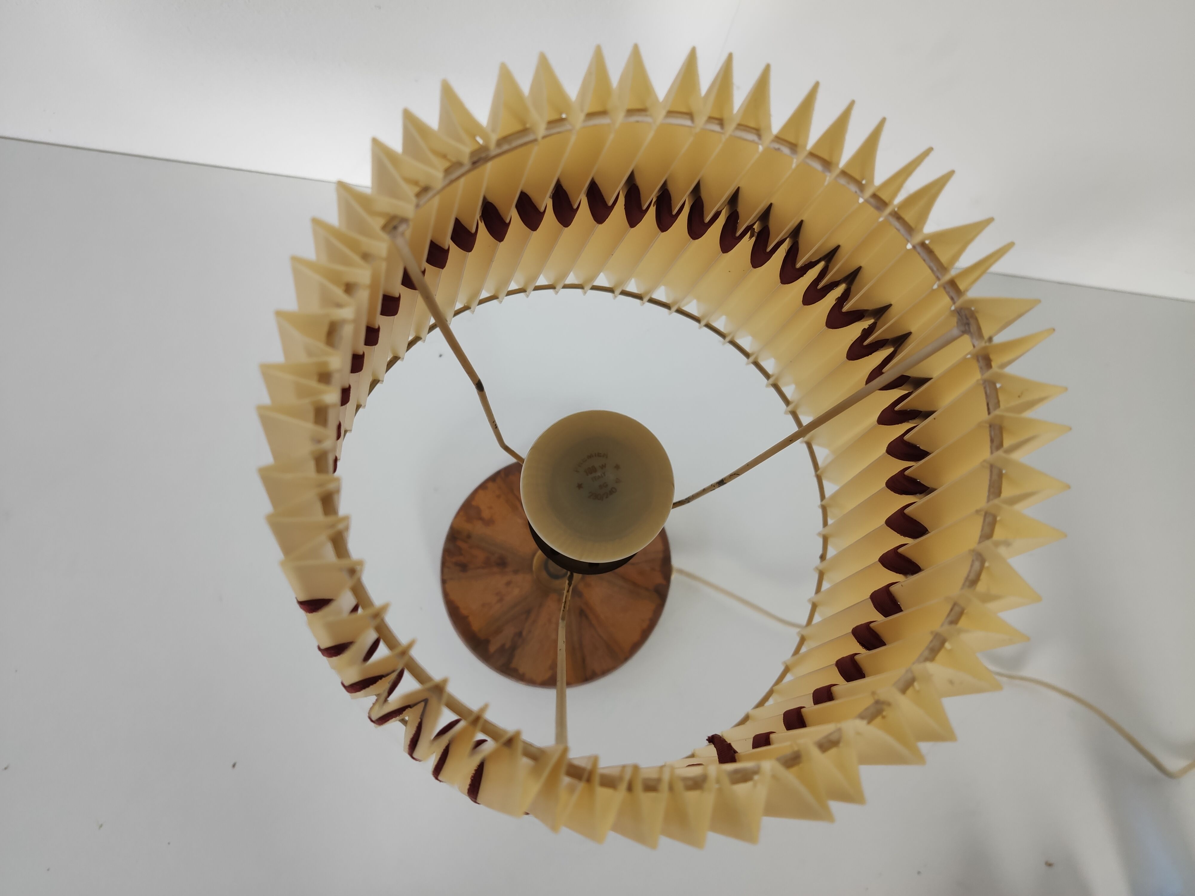 vintage brass and walnut lamp, 60s