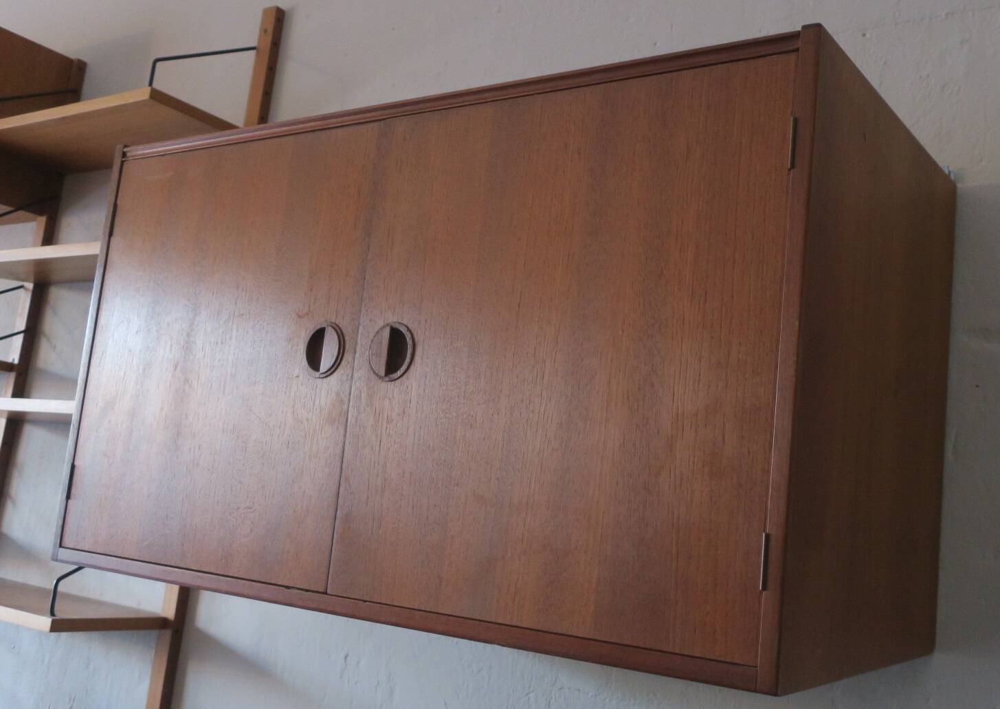 Danish teak flip-top media wall cabinet, 1960s