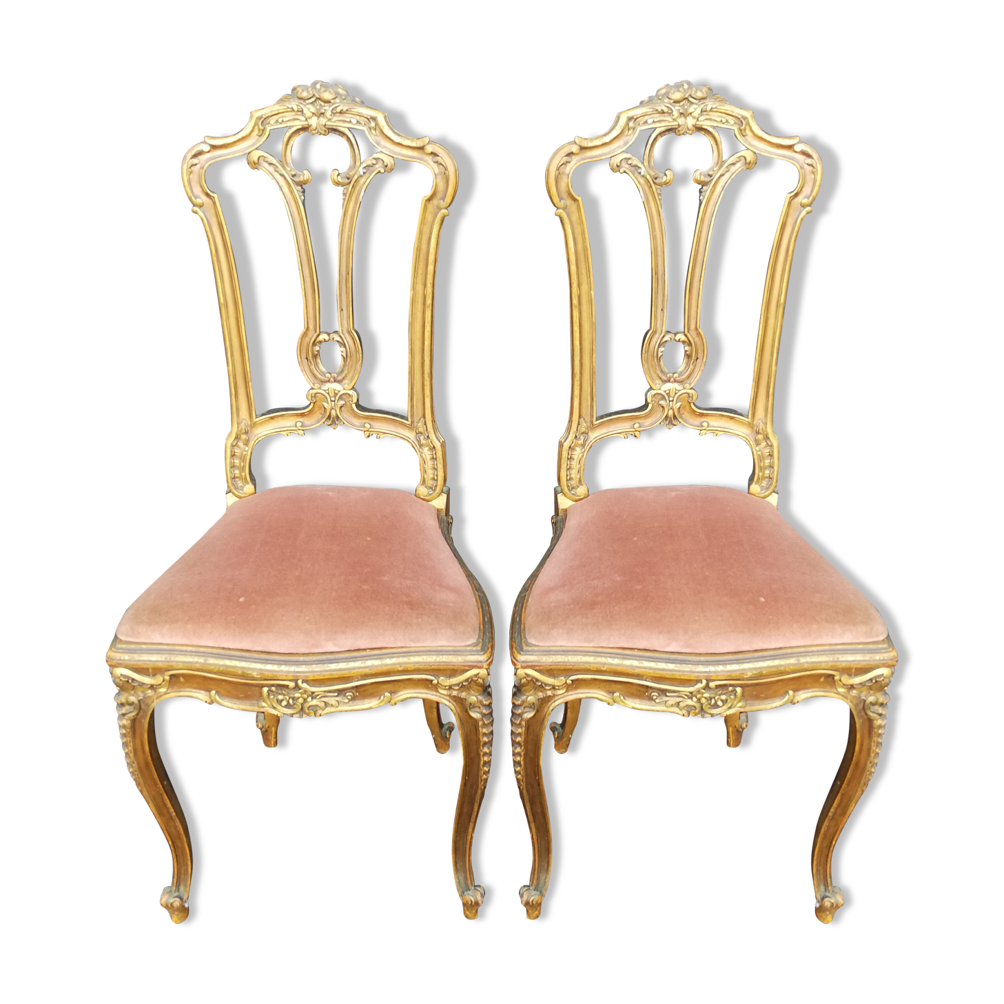 Pair of old canne chairs in gilded wood