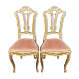 Pair of old canne chairs in gilded wood