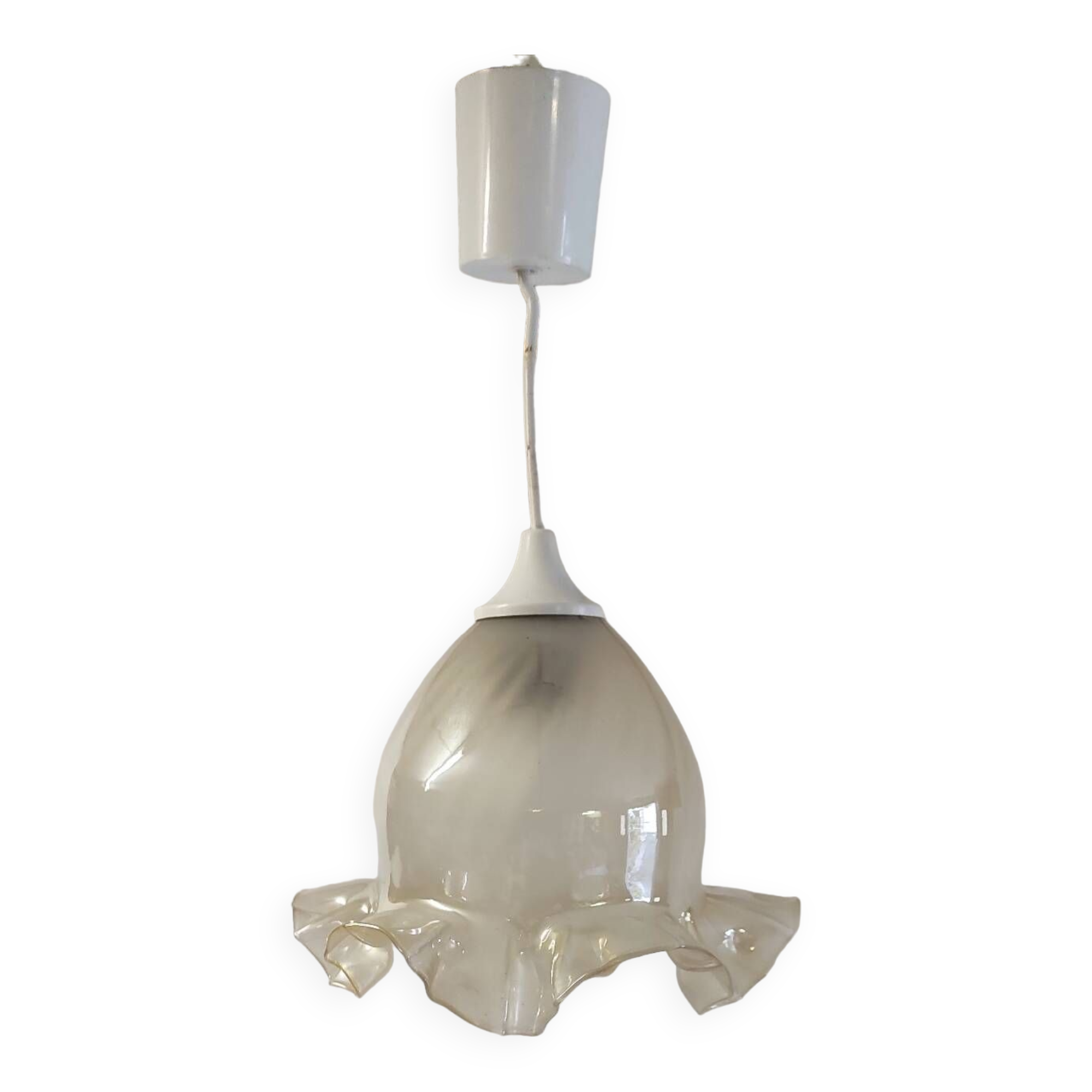 Suspension with opalescent and skirted glass lampshade. Noon. 20th century