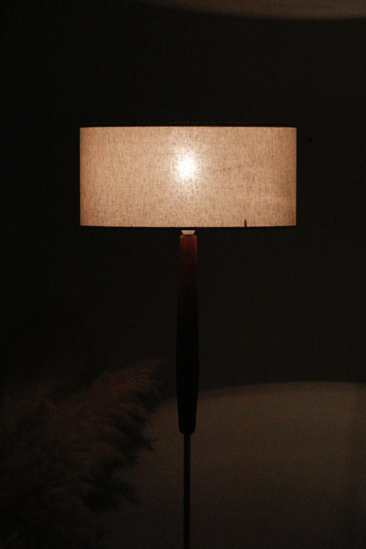 Vintage Scandinavian lamp in teak/chromed metal/cotton
