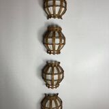 Set of 2 Danish large wood veneer and fabric wall sconces, 1970s