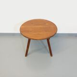 Vintage round brutalist coffee table in solid oak wood from the 50s