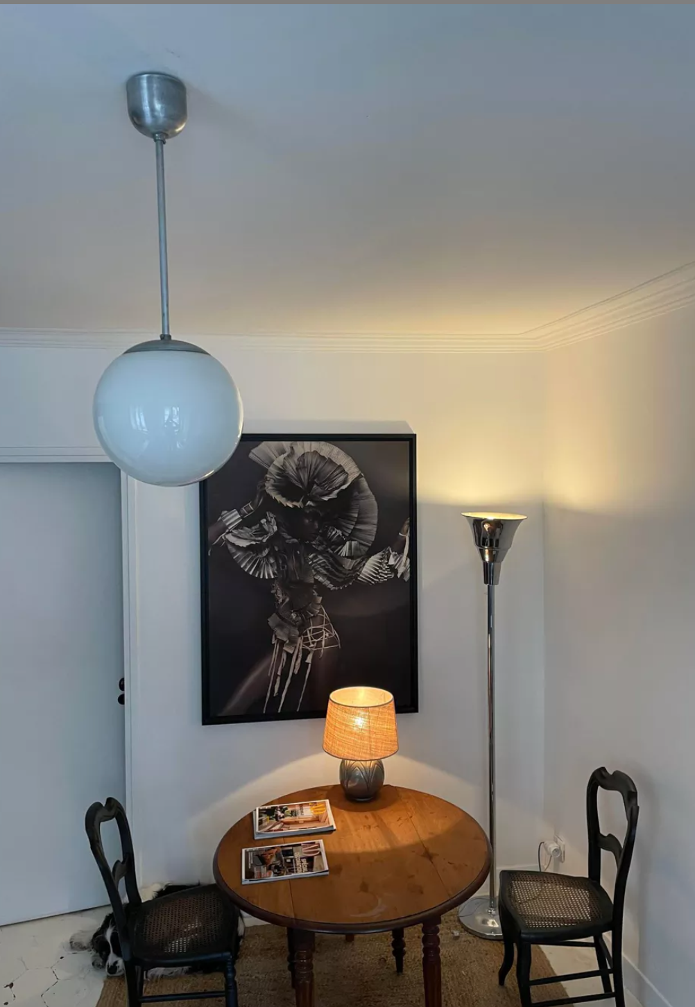 Vintage chandelier opal globe, art deco 1930