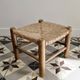 Vintage low stool in wood and straw – Woven straw seat