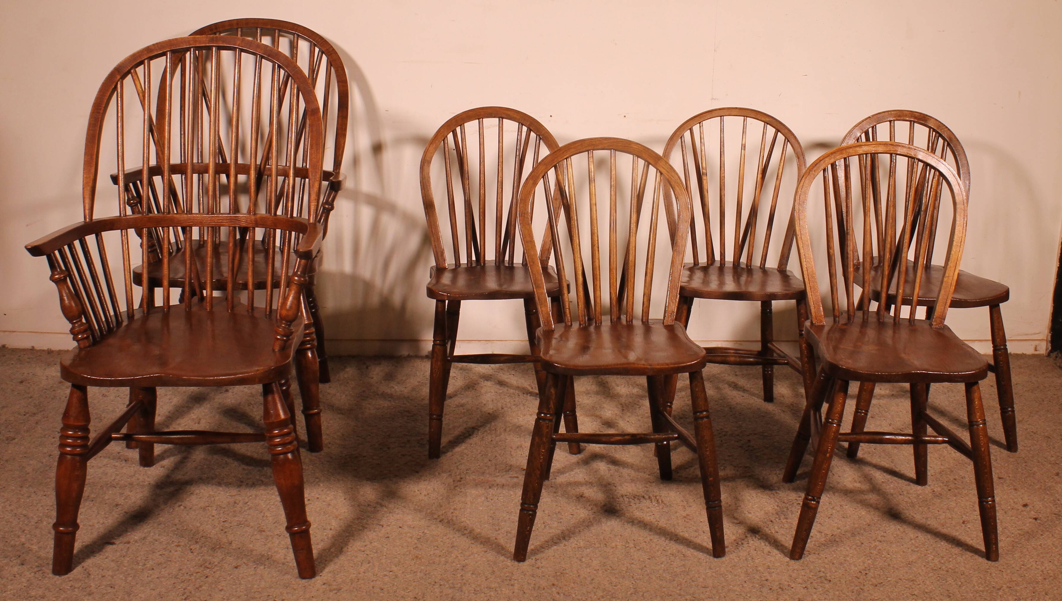 set of 5 Windsor chairs and two armchairs - 19th century