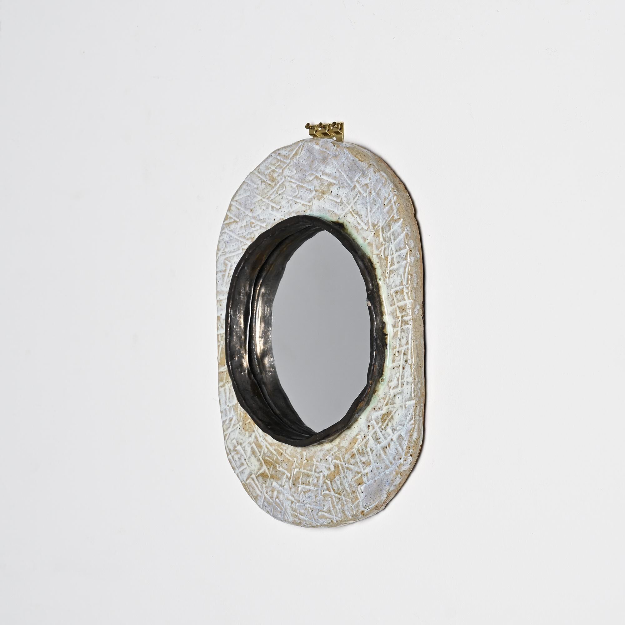 Ceramic mirror by Jean-Pierre Viot, France, circa 1970