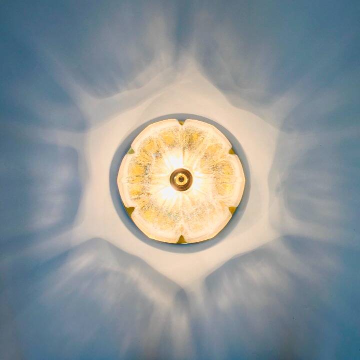 Flower shaped brass & glass flush mount from limburg, germany, 1960s