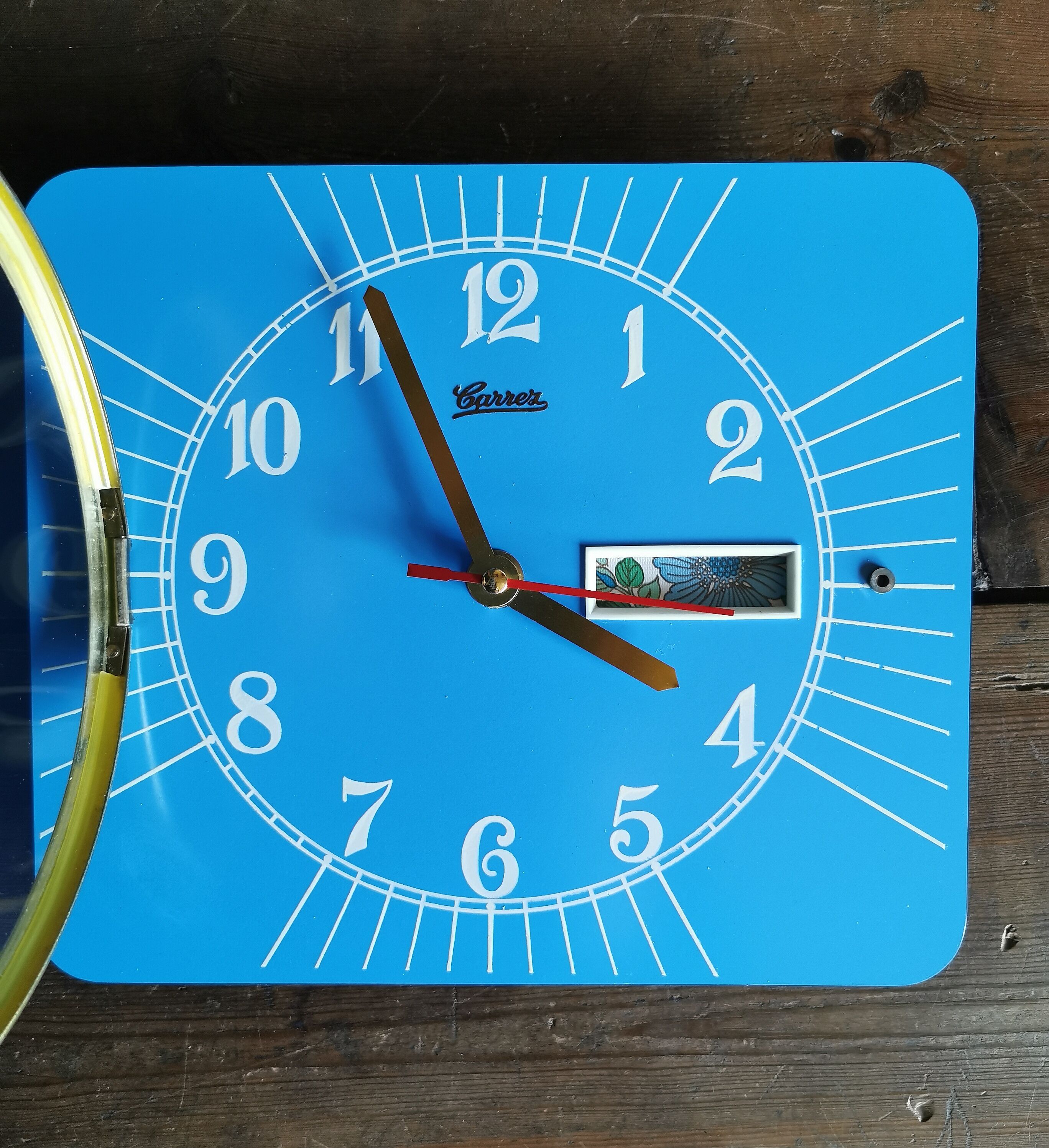 Vintage formica clock rectangular silent wall clock "Carrez blue"