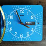 Horloge formica vintage pendule murale silencieuse rectangulaire "Carrez bleu"